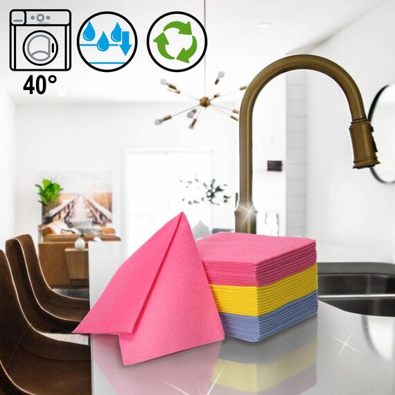 com-four® 30x Haushaltstücher - extrem saugfähige und strapazierbare Reinigungstücher aus Viskose - Allzweck-Wischtücher in 3 Farben - Wiederverwendbare Putztücher (30x38-30 Stück - 3 Farben)