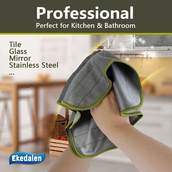 Ekedalen 6X Fensterputztücher Carbon Tücher, Reinigungstücher für Kristallklare & Streifenfreie Scheiben, Mikrofaser Putztücher, Fusselfreies Poliertuch, 30x30 cm Glastücher, Grün
