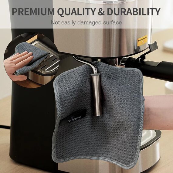 VIVOTE Mikrofasertücher Barista Tuch Grau Waffeltuch Spüllappen Waschbar Spültuch für Küche Dicke Haushalts Putzlappen Fusselfrei 20 cm X 20 cm 12 Stück
