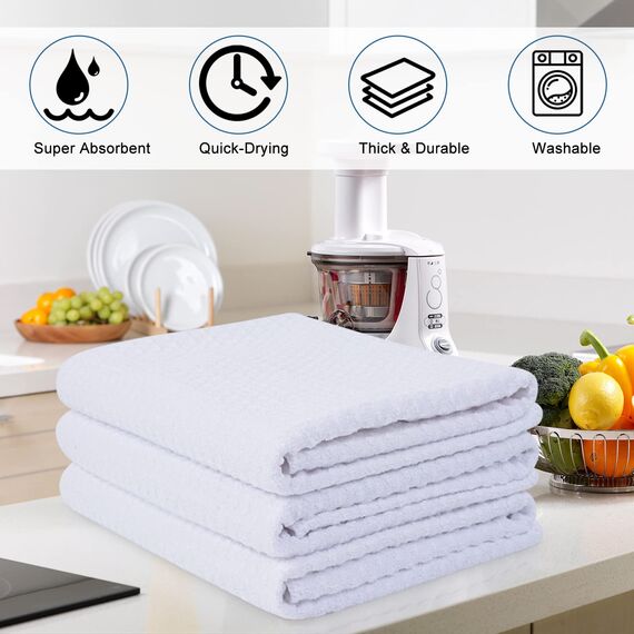 VIVOTE 3er-Pack Microfaser Geschirrtücher, Waffelgewebe Handtuch, Super saugfähige Trocknungstücher 40 cm x 56 cm Weiß