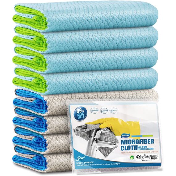 Ekedalen 8X Mikrofasertücher Fenster Glaspoliertücher, Nano Reinigungstuch Glastücher, Streifenfrei Fenstertuch Mikrofaser Putztücher für Auto, Glas, Fenster, Küchen, Spiegel, Brille, Bad, Grau & Blau