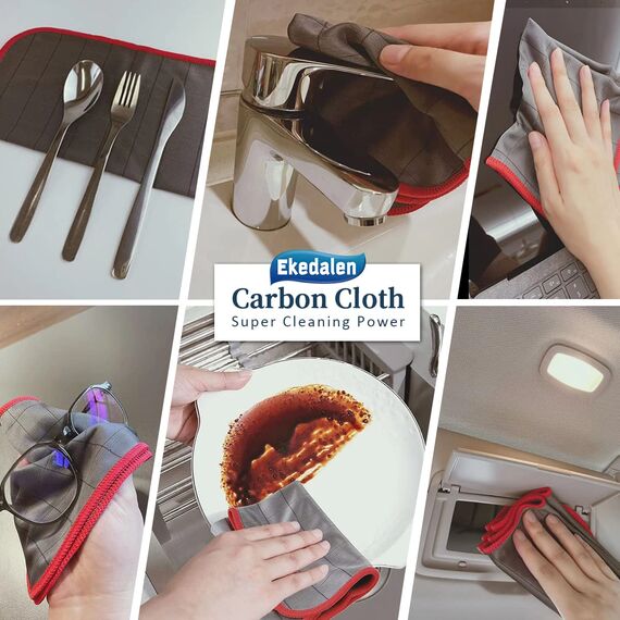 Ekedalen 6X Fenstertuch Carbon Tücher, Mikrofaser Putztücher Reinigungstücher für Kristallklare & Streifenfreie Scheiben, Fusselfreie Fensterputztücher Poliertücher Carbontücher Glastücher, 40x30 cm
