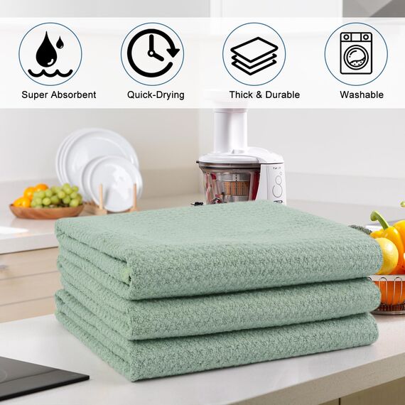 VIVOTE Microfaser Geschirrtücher Grün Dicke Küchentücher Waffelgewebe Handtuch Super Saugfähig Geschirrhandtücher Fusselfrei, 40 cm x 56 cm, 3er Pack