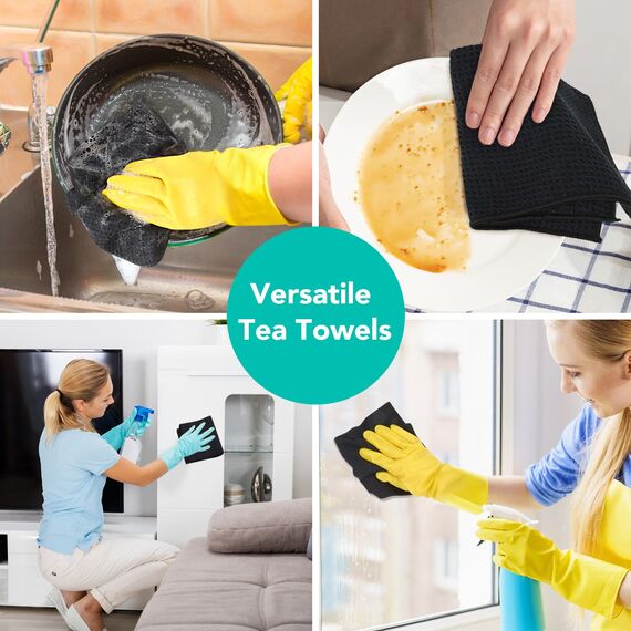 VIVOTE Mikrofasertücher Barista Tuch Schwarz Waffeltuch Spüllappen Waschbar Spültuch für Küche Dicke Haushalts Putzlappen Fusselfrei 30 cm X 30 cm 4 Stück