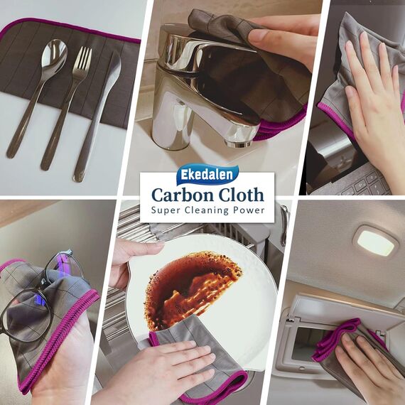 Ekedalen 6X Fensterputztücher Carbon Tücher, Reinigungstücher für Kristallklare & Streifenfreie Scheiben, Mikrofaser Putztücher, Fusselfreies Poliertuch, 40x30 cm Glastücher, Lila