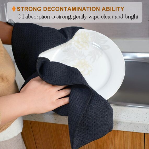 VIVOTE Microfaser Geschirrtücher 40 x 70cm, Schwarz Küchentücher, Ultraweiches und Saugfähiges Premium-Geschirrtuch, Langlebige Fusselfreie Reinigungstücher 2 Stück