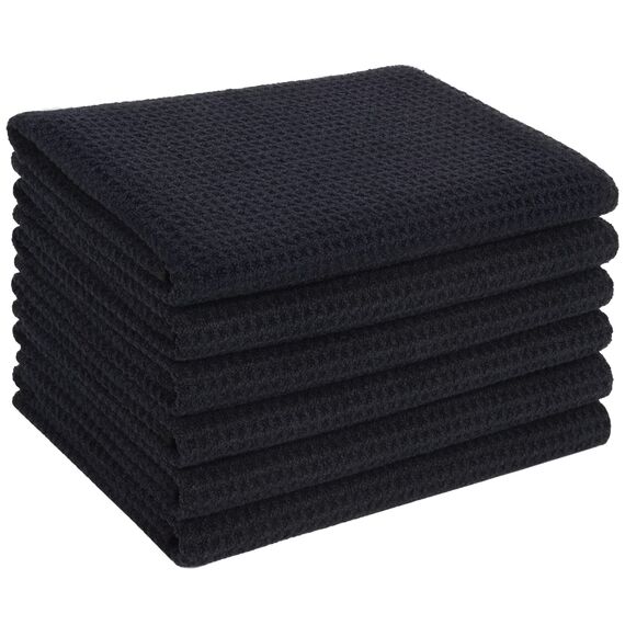 VIVOTE 6 Stück Mikrofaser Trockentücher Waffelgewebe Reinigungstücher Super saugfähige Geschirrtücher 40 cm x 56 cm schwarz