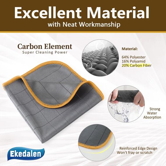 Ekedalen 6X Fensterputztücher Carbon Tücher, Reinigungstücher für Kristallklare & Streifenfreie Scheiben, Mikrofaser Putztücher, Fusselfreies Poliertuch, 40x30 cm Glastücher, Orange