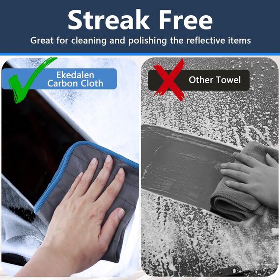 Ekedalen 6X Fensterputztücher Carbon Tücher, Reinigungstücher für Kristallklare & Streifenfreie Scheiben, Mikrofaser Putztücher, Fusselfreies Poliertuch, 40x30 cm Glastücher, Blau