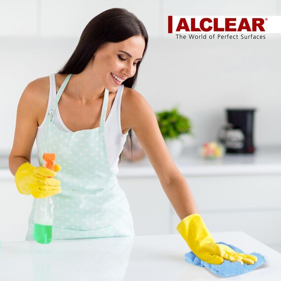 ALCLEAR 820203K_2 Mikrofasertücher 2er Set 40x40 cm – für Hochglanzküche, Möbelfronten, Lack, Kunststoff, Glas, fusselfrei, streifenfrei, ultraschallgeschnitten, nebelfeucht nutzbar, waschbar 60° C