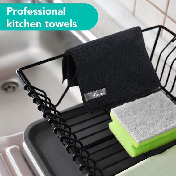 VIVOTE Mikrofasertücher Barista Tuch Schwarz Waffeltuch Spüllappen Waschbar Spültuch für Küche Dicke Haushalts Putzlappen Fusselfrei 30 cm X 30 cm 4 Stück