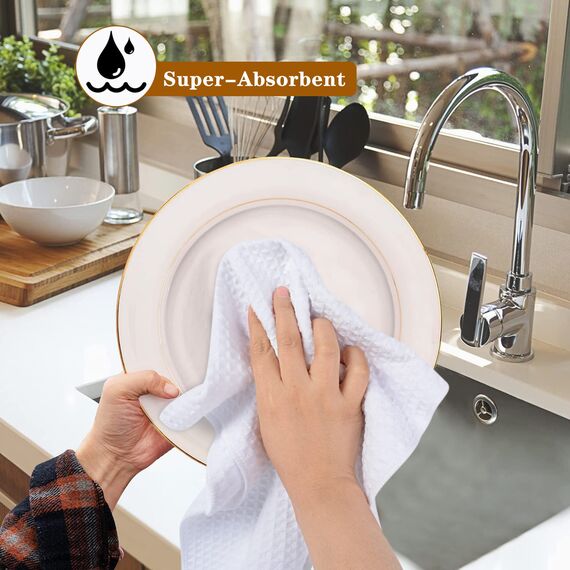 VIVOTE 3er-Pack Microfaser Geschirrtücher, Waffelgewebe Handtuch, Super saugfähige Trocknungstücher 40 cm x 56 cm Weiß