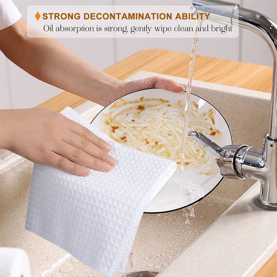 VIVOTE 3er-Pack Microfaser Geschirrtücher, Waffelgewebe Handtuch, Super saugfähige Trocknungstücher 40 cm x 56 cm Weiß