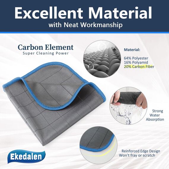 Ekedalen 6X Fensterputztücher Carbon Tücher, Reinigungstücher für Kristallklare & Streifenfreie Scheiben, Mikrofaser Putztücher, Fusselfreies Poliertuch, 40x30 cm Glastücher, Blau