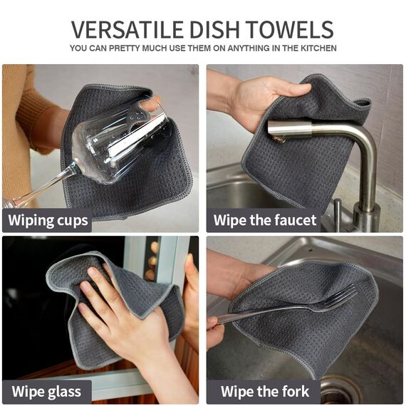 VIVOTE Mikrofasertücher Barista Tuch Grau Waffeltuch Spüllappen Waschbar Spültuch für Küche Dicke Haushalts Putzlappen Fusselfrei 20 cm X 20 cm 12 Stück