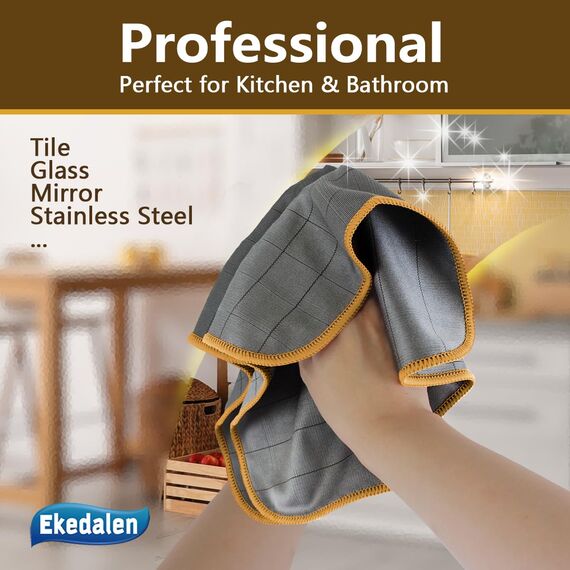 Ekedalen 6X Fensterputztücher Carbon Tücher, Reinigungstücher für Kristallklare & Streifenfreie Scheiben, Mikrofaser Putztücher, Fusselfreies Poliertuch, 30x30 cm Glastücher, Orange