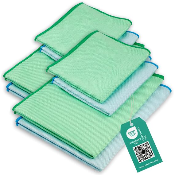 ELEXACLEAN Fenstertuch streifenfrei, Mikrofaser Scheibentuch (8 Stück, 60x40 cm & 40x30 cm) Oeko-TEX® Standard 100 - Glas Putztücher