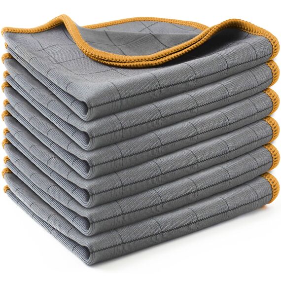 Ekedalen 6X Fensterputztücher Carbon Tücher, Reinigungstücher für Kristallklare & Streifenfreie Scheiben, Mikrofaser Putztücher, Fusselfreies Poliertuch, 30x30 cm Glastücher, Orange