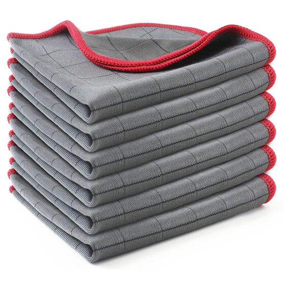 Ekedalen 6X Fensterputztücher Carbon Tücher, Reinigungstuch für Kristallklare & Streifenfreie Scheiben, Microfaser Putztuch, Fusselfreies Poliertuch, 30x30 cm Glastücher, 400 GSM