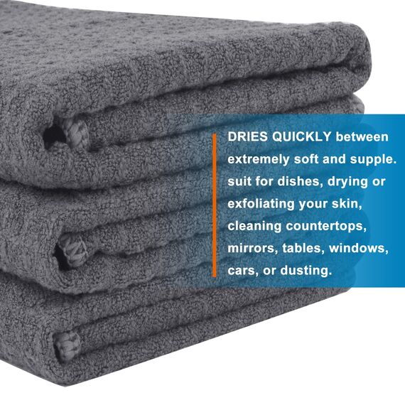 VIVOTE Microfaser Geschirrtücher Waschbar Waffelgewebe Handtuch Super saugfähige Geschirrhandtücher Fusselfrei, 40 cm x 56 cm 3 Stück Grau