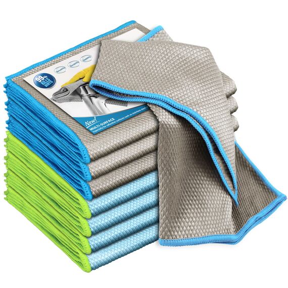 Ekedalen 8X Mikrofasertücher Fenster Glaspoliertücher, Nano Reinigungstuch Glastücher, Streifenfrei Fenstertuch Mikrofaser Putztücher für Auto, Glas, Fenster, Küchen, Spiegel, Brille, Bad, Grau & Blau