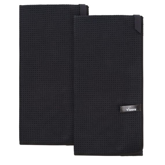 VIVOTE Mikrofaser-Geschirrtuchsuper geschirrtücher Schwarz saugfähig fusselfreistreifenfrei Waffelkonstruktion großes Küchentuch 50 x 70 cm 2Stück Schwarz