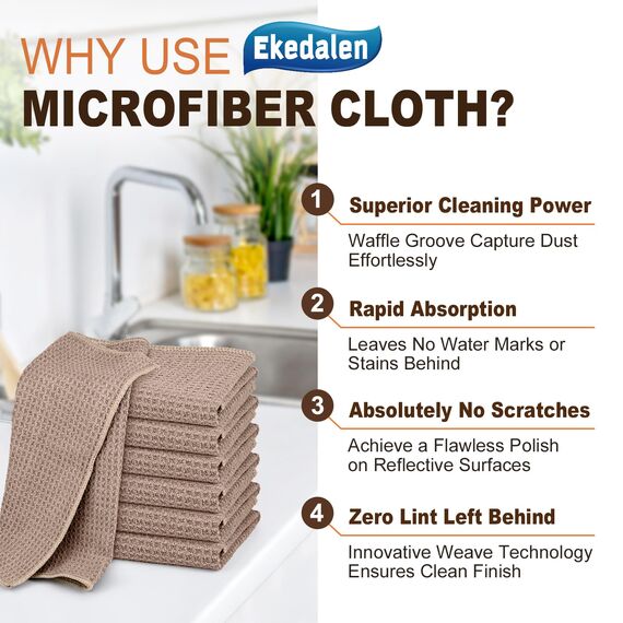 Ekedalen 6X Spültücher Spüllappen Waschbar, Barista Tücher Waffeltücher, Mikrofaser Abwaschlappen Küche, Putzlappen Bad Lappen zum Putzen, Microfasertücher 30x30cm, Braun
