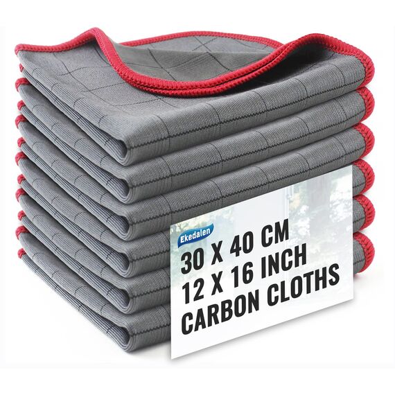 Ekedalen 6X Fenstertuch Carbon Tücher, Mikrofaser Putztücher Reinigungstücher für Kristallklare & Streifenfreie Scheiben, Fusselfreie Fensterputztücher Poliertücher Carbontücher Glastücher, 40x30 cm