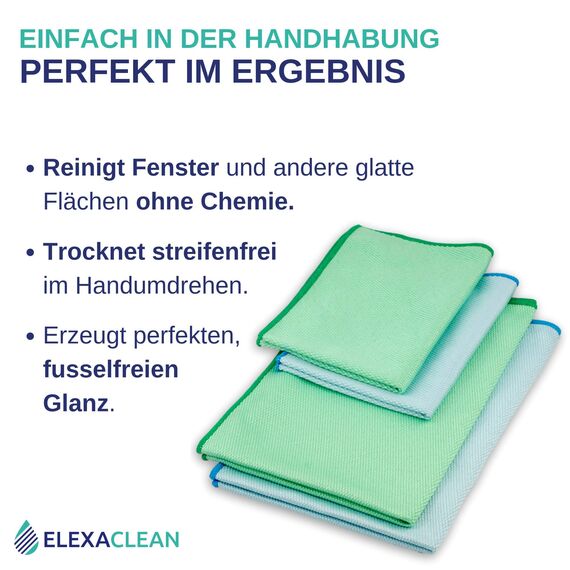 ELEXACLEAN Fenstertuch streifenfrei, Mikrofaser Scheibentuch (8 Stück, 60x40 cm & 40x30 cm) Oeko-TEX® Standard 100 - Glas Putztücher