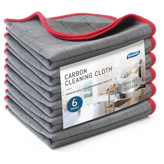 Ekedalen 6X Fensterputztücher Carbon Tücher, Reinigungstuch für Kristallklare & Streifenfreie Scheiben, Microfaser Putztuch, Fusselfreies Poliertuch, 30x30 cm Glastücher, 400 GSM