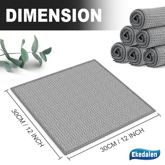 Ekedalen 6X Spültücher Spüllappen Waschbar, Barista Tücher Waffeltücher, Mikrofaser Abwaschlappen Küche, Putzlappen Bad Lappen zum Putzen, Microfasertücher 30x30cm, Grau