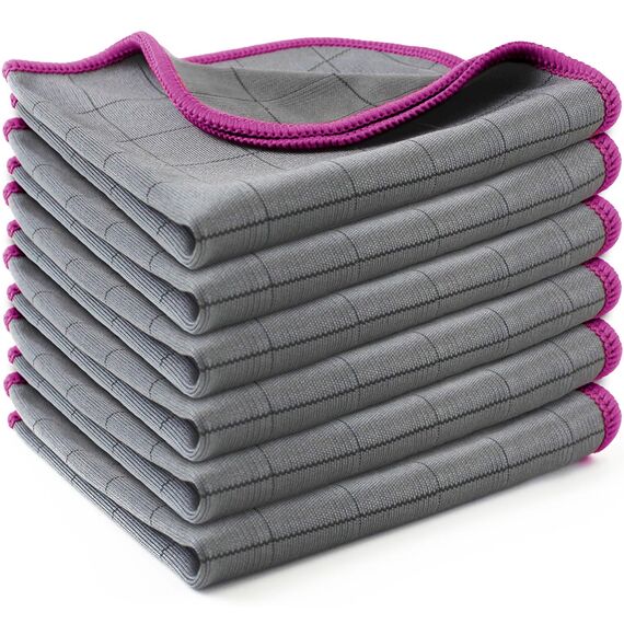 Ekedalen 6X Fensterputztücher Carbon Tücher, Reinigungstücher für Kristallklare & Streifenfreie Scheiben, Mikrofaser Putztücher, Fusselfreies Poliertuch, 30x30 cm Glastücher, Lila