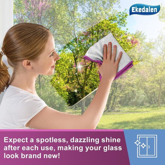 Ekedalen 6X Glastücher Mikrofasertücher Fenstertuch Streifenfrei, Glaspoliertücher Mikrofaser Putztücher Reinigungstuch für Kristallklare & Streifenfreie Scheiben, 30x30cm, Violett