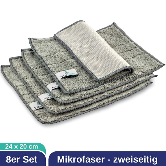 ELEXACLEAN Spültücher waschbar - Mikrofaser (Grau, 8er Set, 24x20cm) Spüllappen für Küche, Geschirr