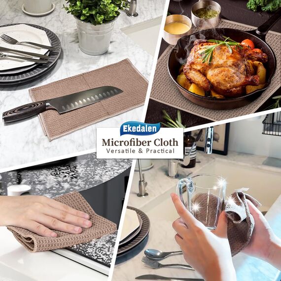 Ekedalen 6X Spültücher Spüllappen Waschbar, Barista Tücher Waffeltücher, Mikrofaser Abwaschlappen Küche, Putzlappen Bad Lappen zum Putzen, Microfasertücher 30x30cm, Braun