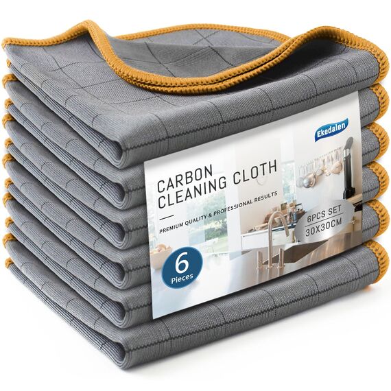 Ekedalen 6X Fensterputztücher Carbon Tücher, Reinigungstücher für Kristallklare & Streifenfreie Scheiben, Mikrofaser Putztücher, Fusselfreies Poliertuch, 30x30 cm Glastücher, Orange