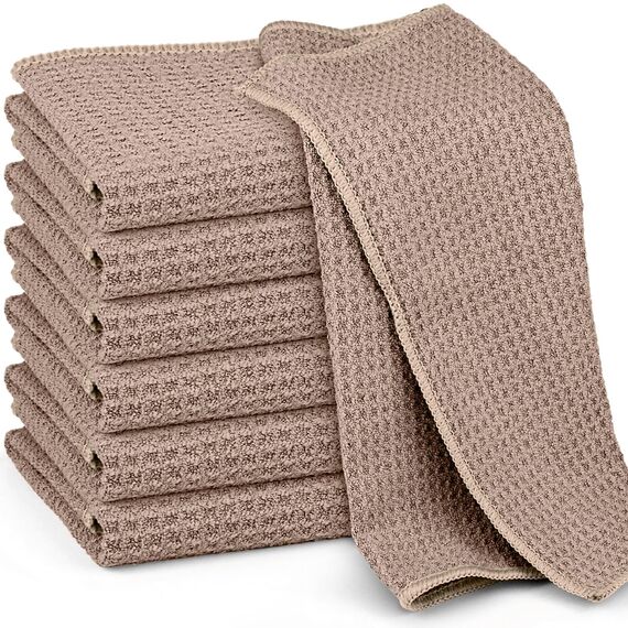 Ekedalen 6X Spültücher Spüllappen Waschbar, Barista Tücher Waffeltücher, Mikrofaser Abwaschlappen Küche, Putzlappen Bad Lappen zum Putzen, Microfasertücher 30x30cm, Braun