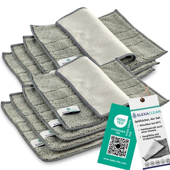 ELEXACLEAN Spültücher waschbar - Mikrofaser (Grau, 8er Set, 24x20cm) Spüllappen für Küche, Geschirr