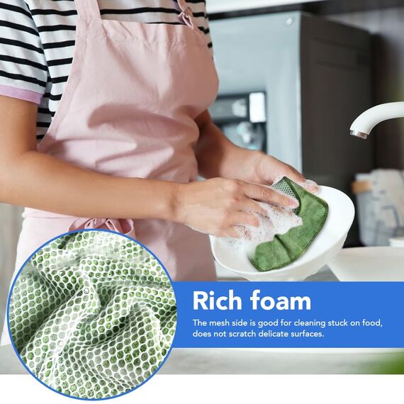 VIVOTE Microfaser Spültücher Spüllappen Waschbar Geschirrtücher Mit Poly-Mesh-Scheuerseite Abwaschtücher Küche Haushalt Tücher,8 Stück,20cmx20cm (Grün+Seeblau+Weiß+Hellgrau)