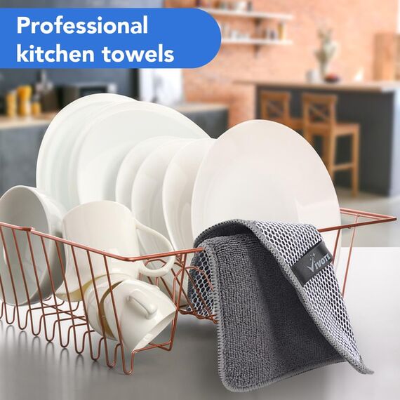 VIVOTE Microfaser Spültücher Spüllappen waschbar Geschirrtücher Mit Poly-Mesh-Scheuerseite Abwaschtücher Küch Teigreinigungstuch Netztuch,8Pack,20cmx20cm (Grau)