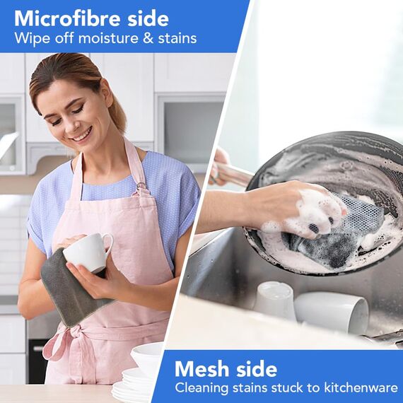 VIVOTE Microfaser Spültücher Spüllappen waschbar Geschirrtücher Mit Poly-Mesh-Scheuerseite Abwaschtücher Küch Teigreinigungstuch Netztuch,8Pack,20cmx20cm (Grau)