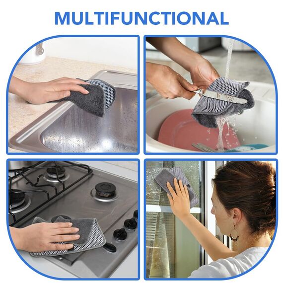 VIVOTE Microfaser Spültücher Spüllappen waschbar Geschirrtücher Mit Poly-Mesh-Scheuerseite Abwaschtücher Küch Teigreinigungstuch Netztuch,8Pack,20cmx20cm (Grau)