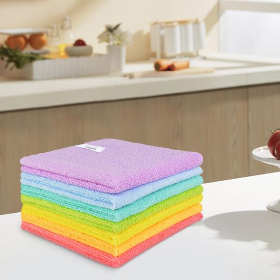 VIVOTE Mikrofaser-Reinigungstücher, Küchen-Geschirrtücher, Mehrzweck-Geschirrtücher, 30 cm x 30 cm, Regenbogenfarben, 7 Stück