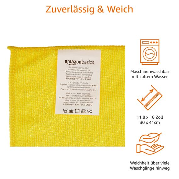 Amazon Basics Mikrofaser Reinigungstuch, 12 Stück, Mehrfarbig, 30.5 L x 40.5 B cm
