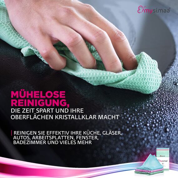 mysimaa® Premium Putztücher Profi Microfaser Allzweck-Reinigungstücher ohne Putzmittel für Streifenfreien Glanz im Haushalt, Auto, Büro sowie für Fenster Spiegel Glas UVM. (Blau, Rosa, Grün)