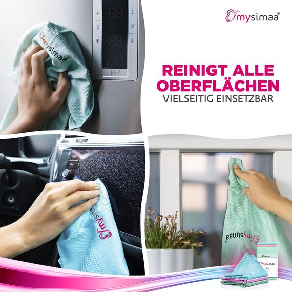 mysimaa® Premium Putztücher Profi Microfaser Allzweck-Reinigungstücher ohne Putzmittel für Streifenfreien Glanz im Haushalt, Auto, Büro sowie für Fenster Spiegel Glas UVM. (Blau, Rosa, Grün)