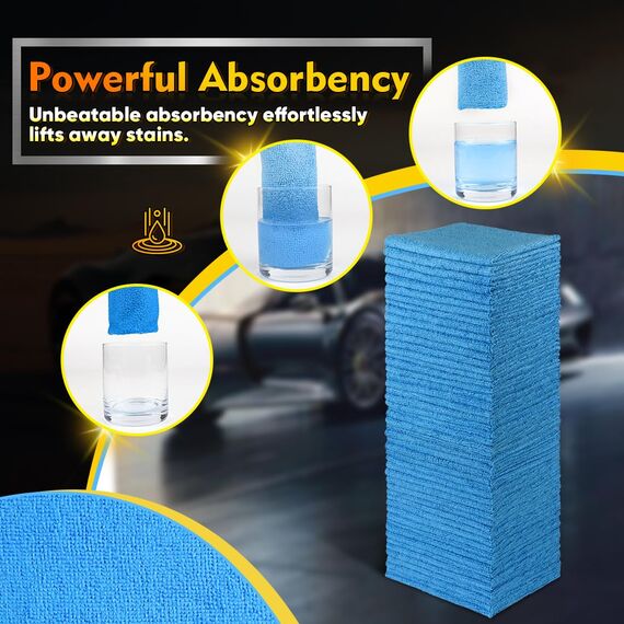 HOMEXCEL Blau Microfasertücher 100 Stück, Mikrofasertücher Mikrofaser Reinigungstücher Putzlappen Küch Geschirrtücher für Küche,Glas, Auto, Motorrad, Fenster, 30 x 30 cm