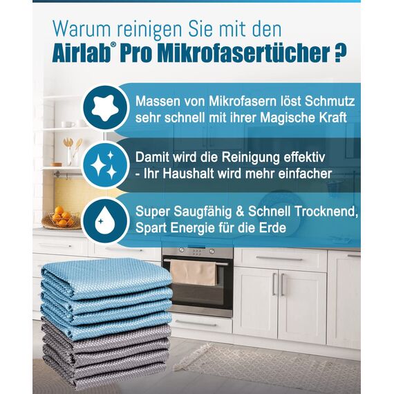 Airlab 8X Mikrofasertücher Putztücher, Nano Streifenfrei Fenstertuch Geschirrtücher, Fishscale Reinigungstücher für Auto, Fenster, Brille, Küche, Glas, Spiegel, Wasserhahn und Bad, 40x30 cm