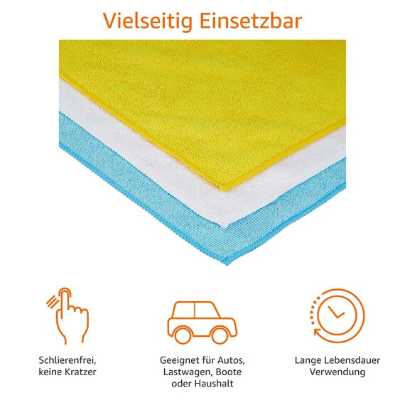 Amazon Basics Mikrofaser Reinigungstuch, 12 Stück, Mehrfarbig, 30.5 L x 40.5 B cm