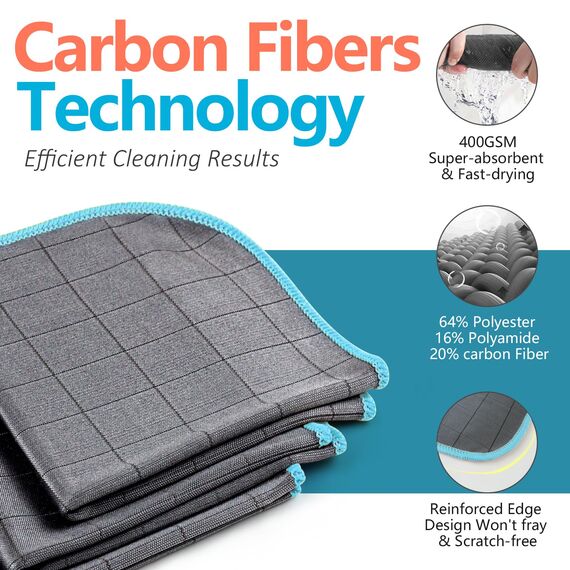 Airlab Fensterputztücher Carbon Tücher 400 GSM, Fenstertuch Streifenfrei Putztücher, Mikrofasertücher Auto Glas Fenster, Reinigungstuch Carbon Lappen für Kristallklare & Streifenfreie Scheiben, Blau